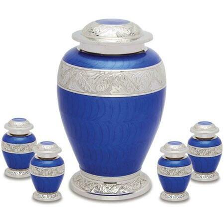 URNSDIRECT2U Berkshire Adult Cremation Urn with 4 Tokens, Blue 7708T4